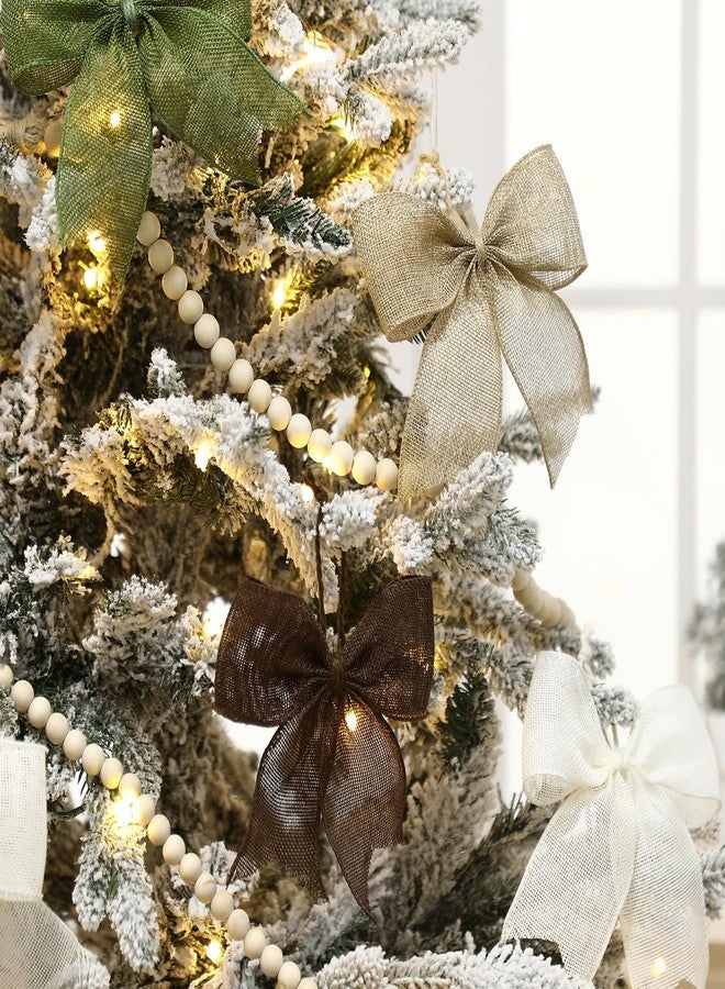 Suncalla 24 Pcs Burlap Christmas Bows Decoration 5.9 Inch Christmas Tree Rustic Ornament Natural Burlap Ribbon Bow Knot for Xmas Tree Wreath Holiday Party Decorations (Neutral) - Image 2